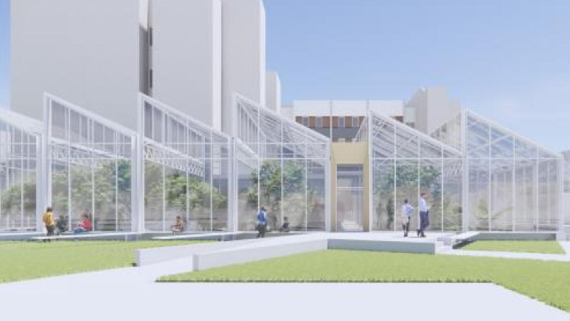 An artist rendition of the new greenhouse, located in front of the Life Sciences Building on McMaster's campus.