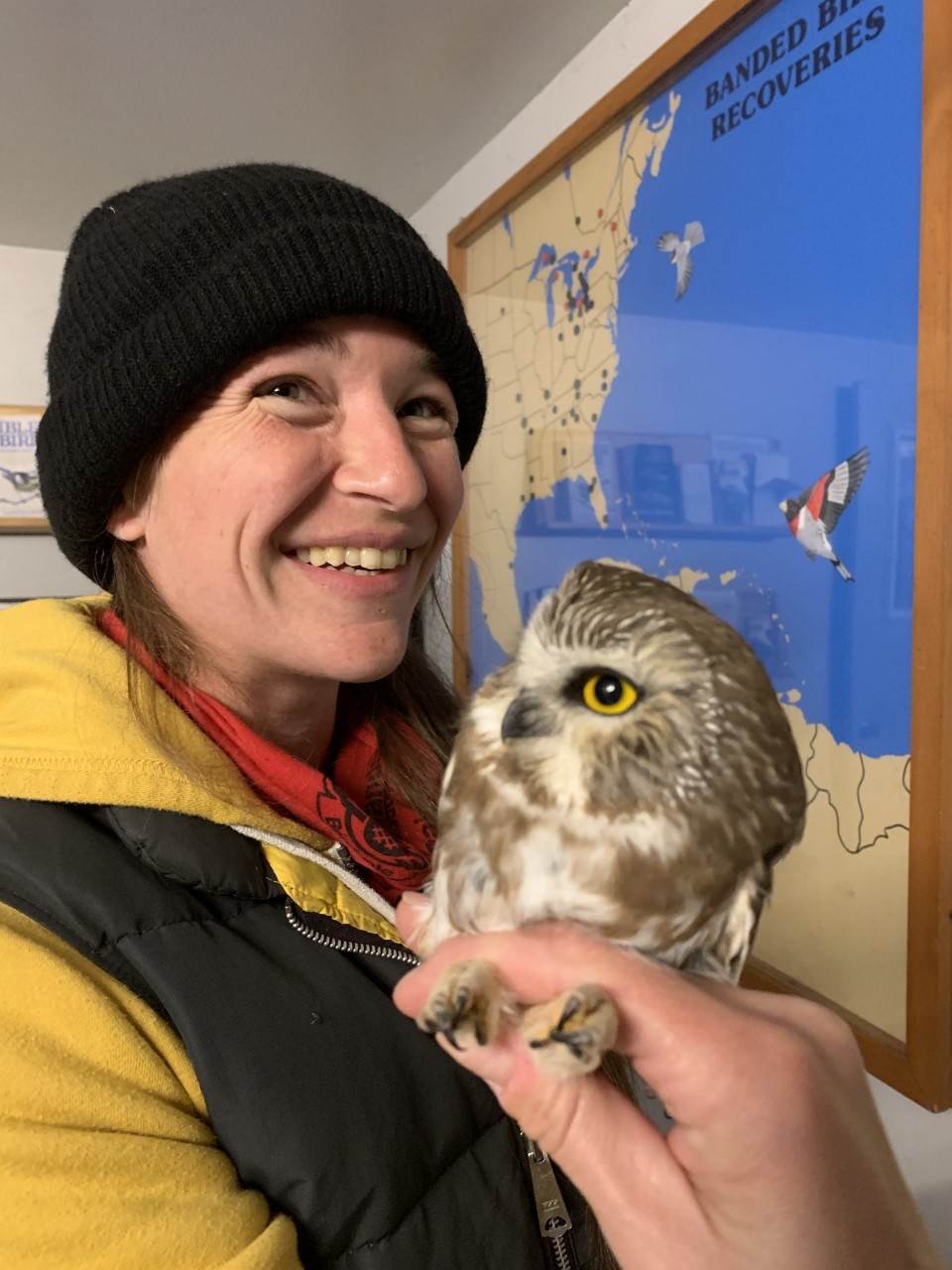 Leanne Grieves holding an owl