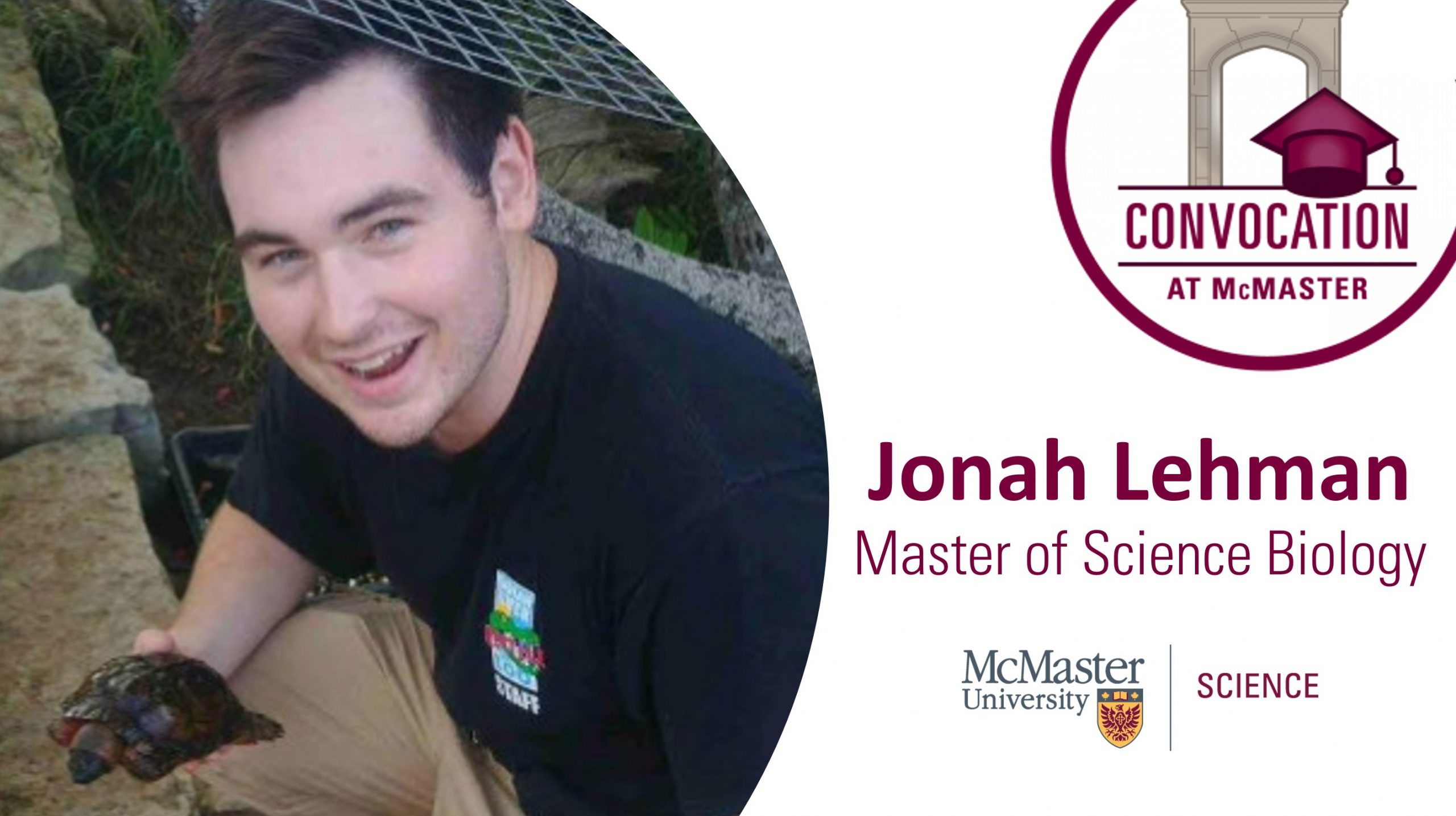 Portrait of Jonah Lehman with the convocation logo and mcmaster science logo