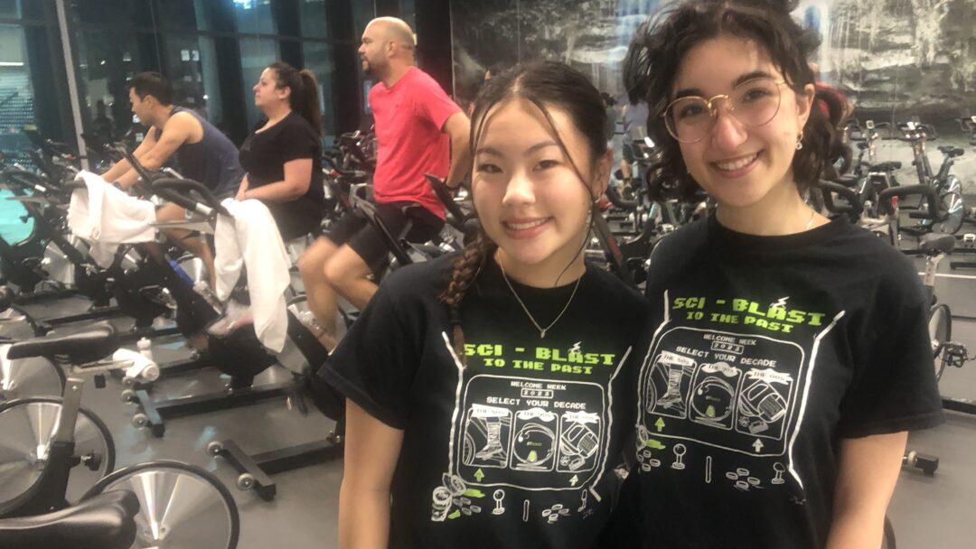 Friends Leena Han and Lily Eshraghi organized an exclusive spin class for first-year students taught by Dean Maureen MacDonald
