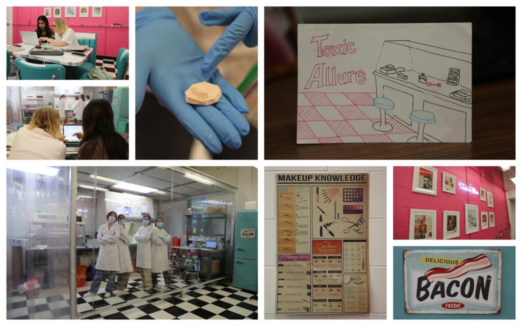 Collage of photos from Fiona McNeill's lab / 50s diner
