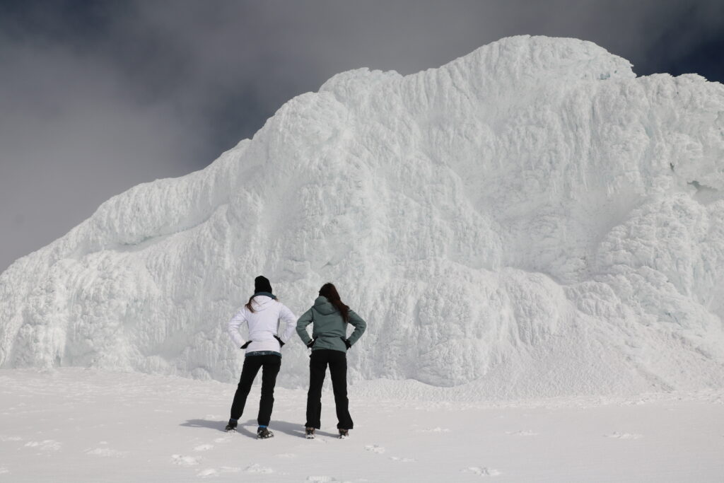 Students standing on a glacier in Iceland